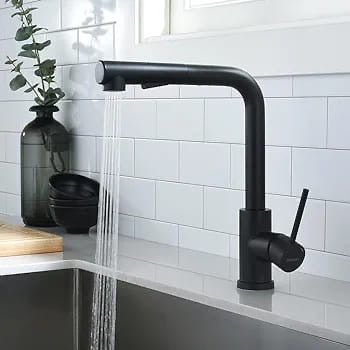 Kitchen Mixer Taps L-Shape Pull Out Laundry Mixer Tap 360° Swivel Sink Faucet 2-Mode Sprayer Lead-Free (Matt Black)