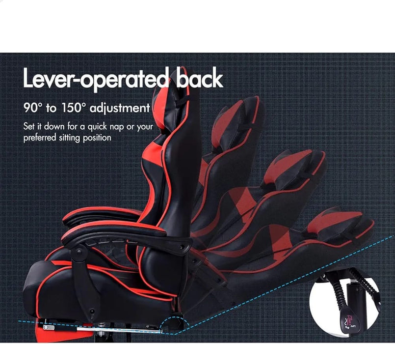 Gaming Chair with Massage and Footrest, Height Adjustable Racing Chair with SGS Listed Gas-Lift, Max 180kg