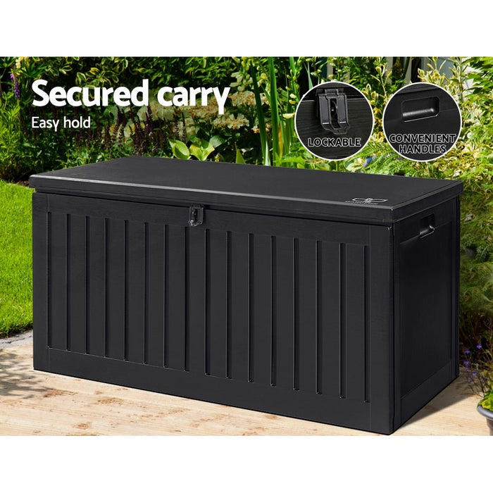 Gardeon Outdoor Storage Box Container Lockable Indoor Toy Tools Shed Garden | Black