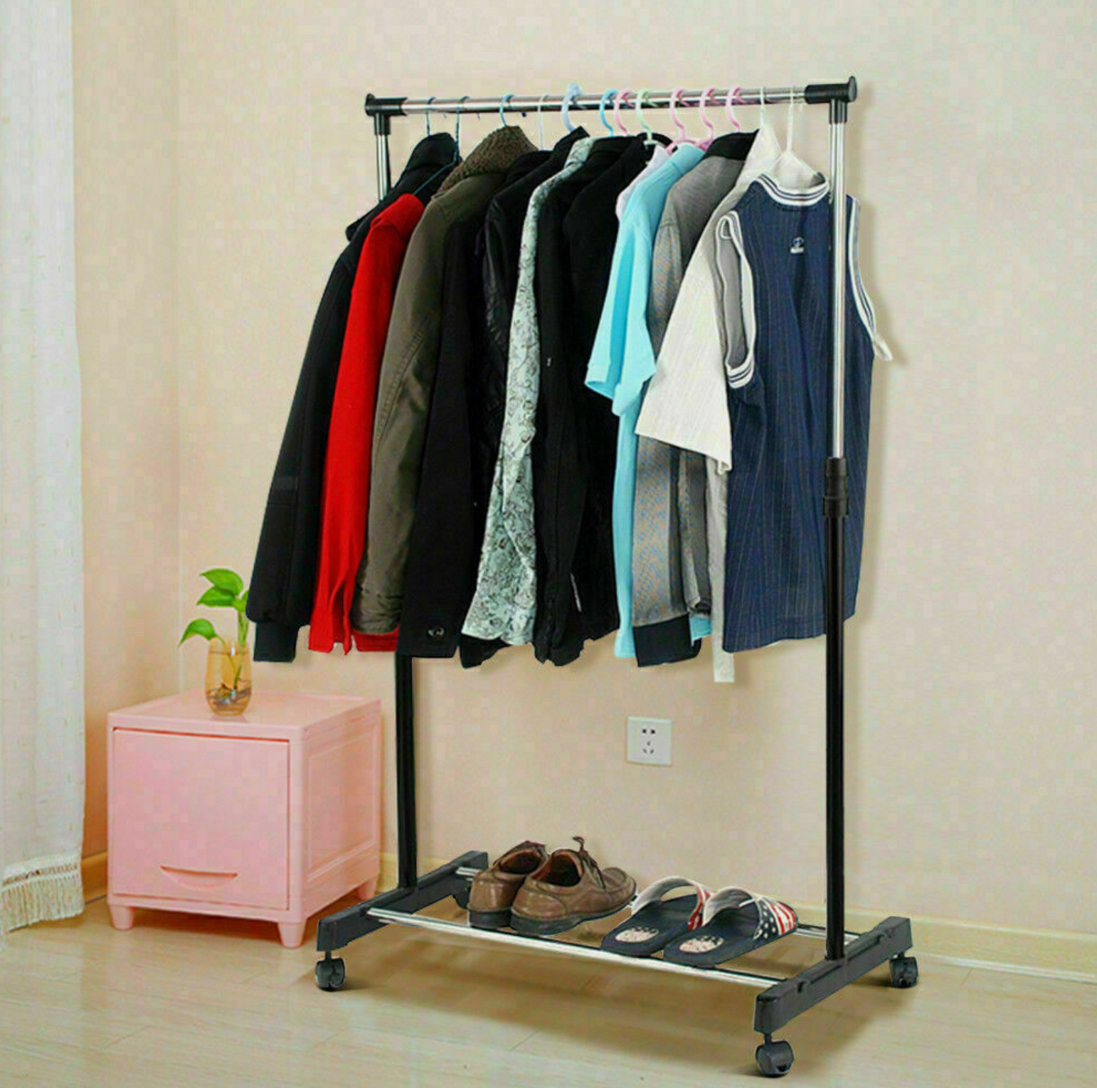 Simple Clothes Rail Rack Heavy Duty Hanging Garment Display Stand Shoe Shelf