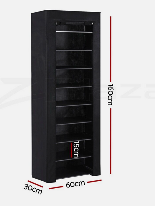 Shoe Rack 10-tier 27 Pairs Stackable Shoe Storage Removable Cover Black