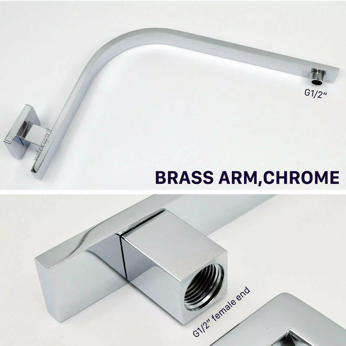 Chrome Square 8'' Rain Shower Head Set With Brass Gooseneck Shower Wall Arm DIY