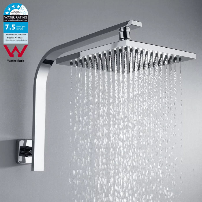 Chrome Square 8'' Rain Shower Head Set With Brass Gooseneck Shower Wall Arm DIY