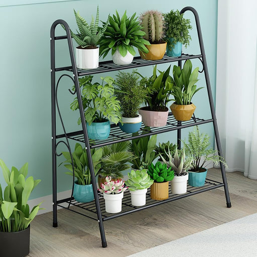 Plant Stand Outdoor Indoor 3-Tier Metal Waterproof Plant Shelf for Living Room Balcony Garden (Dark Grey)