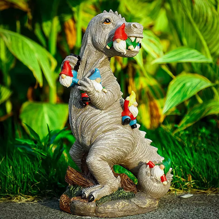 Garden Statue Dinosaur Eating Gnomes Ornament Patio Indoor Outdoor Decor 6inch