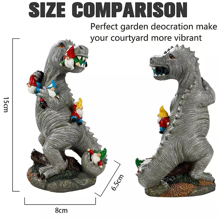 Garden Statue Dinosaur Eating Gnomes Ornament Patio Indoor Outdoor Decor 6inch