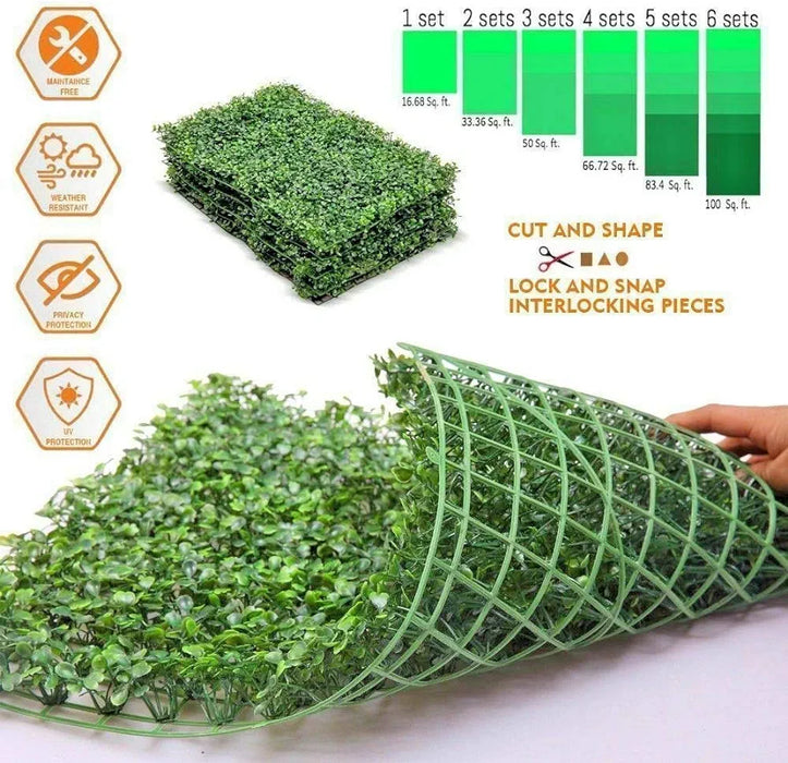 Artificial Hedge Grass Boxwood Garden Green Wall Mat Fence Outdoor x10