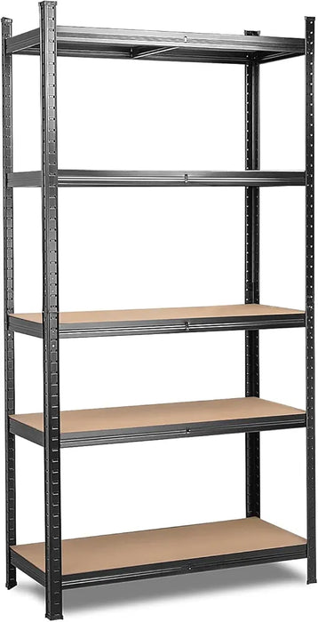 1.8x0.9M Garage Shelving, Warehouse Rack Pallet Racking System Rack Storage Shelves, 5 Steel Metal Adjustable Assembly Easy Black