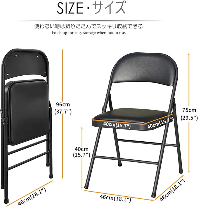 Black Vinyl Folding Card Table Chair, No Assembly Required Lightweight Foldable Table Chair Set for Everyday Use