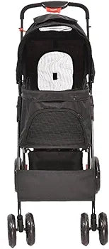 4 Wheels Pet Stroller Dog Cat Cage Puppy Pushchair Travel Walk Carrier Pram Black, Collapsible for Storage Travel Pet Pram