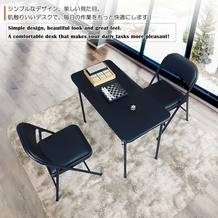 Black Vinyl Folding Card Table Chair, No Assembly Required Lightweight Foldable Table Chair Set for Everyday Use