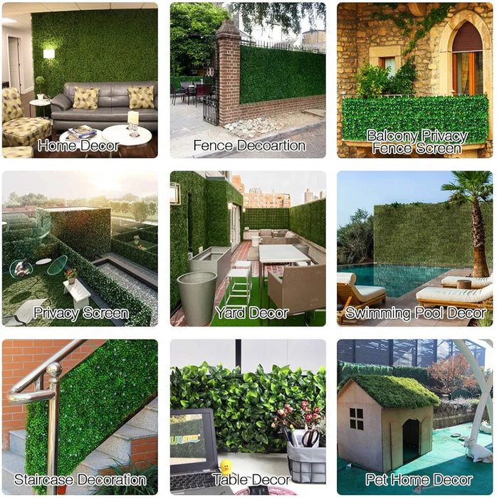 Artifical Grass Wall Panels, Faux Greenery Plant Leaves Hedges, Fake Plastic Green Fern Ivy Topiary Mats for Indoor