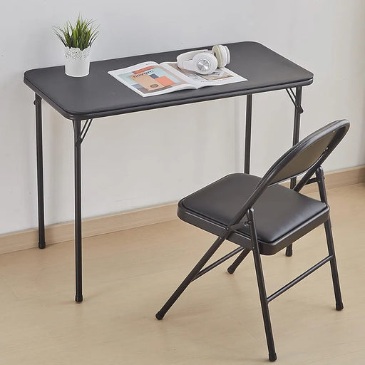 Black Vinyl Folding Card Table Chair, No Assembly Required Lightweight Foldable Table Chair Set for Everyday Use