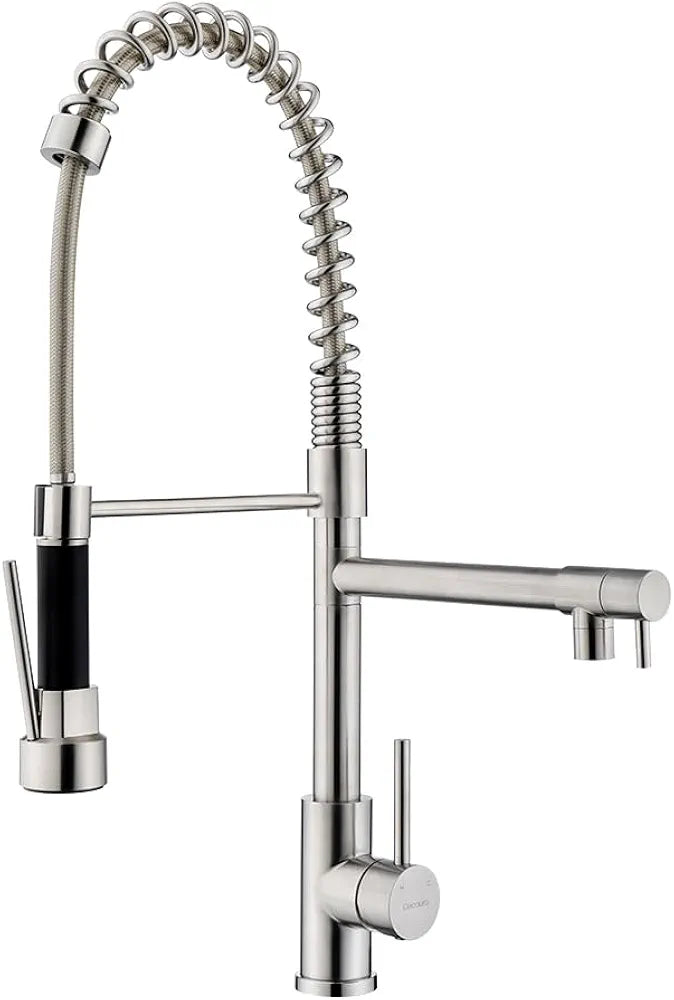 Luxury Dual Spout Kitchen Tap Twin Spout Basin Mixer Tap 360° Swivel Solid Sink Faucet (Brushed Nickel)